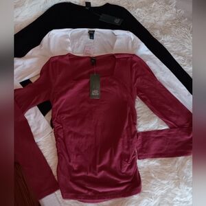 Woman wild fable Burgundy Long Sleeve Ruched Crew Top,bundle Of 3 , Size Xs ,
